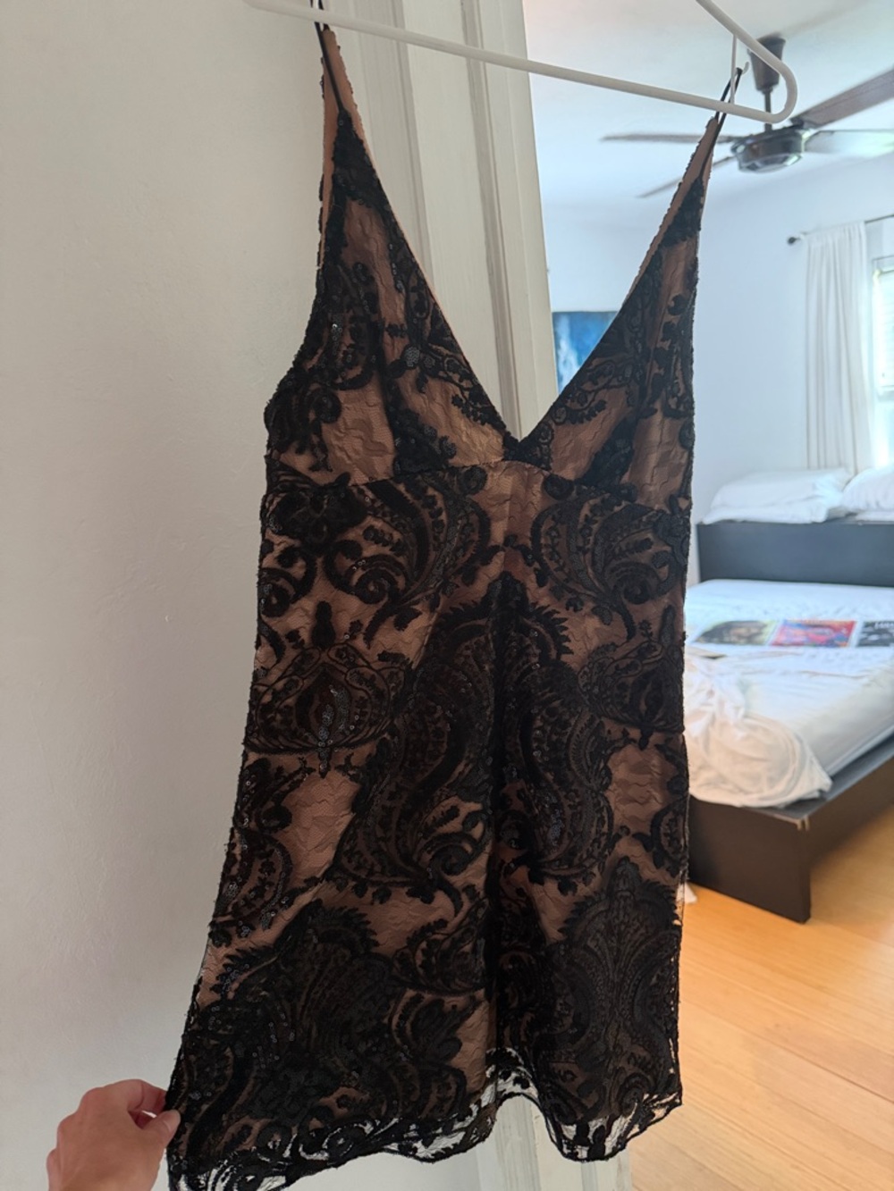 Free People Black Lace Slip with Nude Base